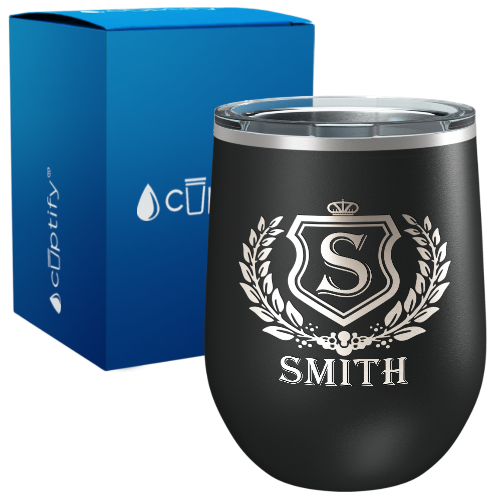 Personalized Monogram Initial Badge Engraved on 12oz Wine Tumbler