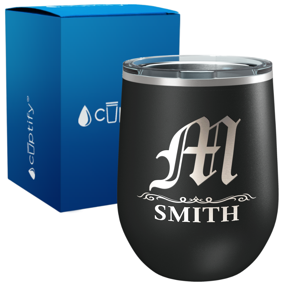 Personalized Gothic Initial Engraved on 12oz Wine Tumbler