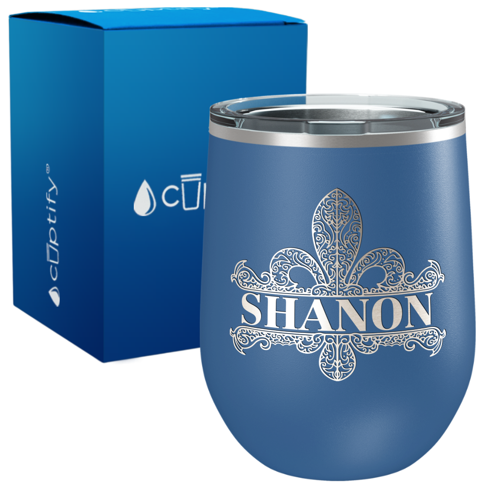 Personalized Fleur de Lis Engraved on 12oz Wine Tumbler