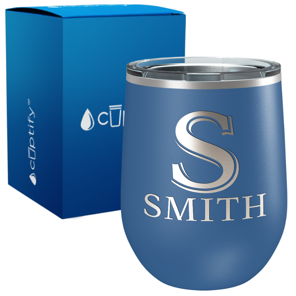 Personalized Monogram Initial and Name Engraved on 12oz Wine Tumbler