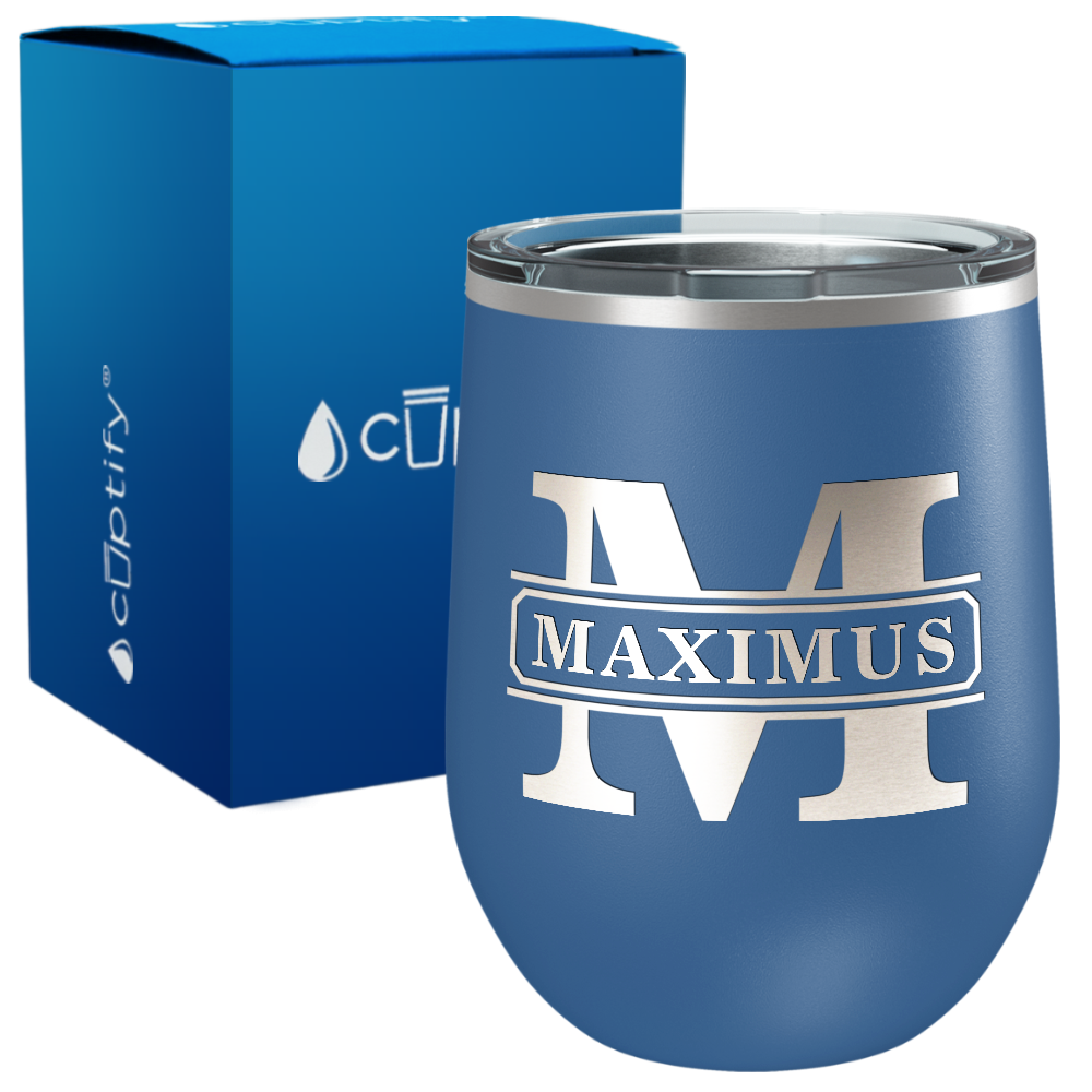 Personalized Vintage Block Engraved on 12oz Wine Tumbler