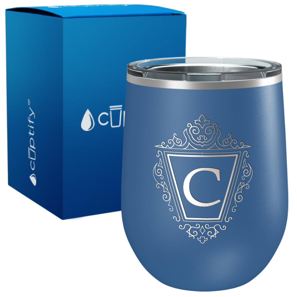 Personalized Classic Crest Monogram Engraved on 12oz Wine Tumbler