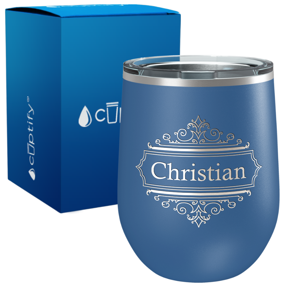 Personalized Crest Border Engraved on 12oz Wine Tumbler