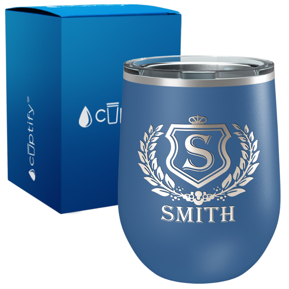 Personalized Monogram Initial Badge Engraved on 12oz Wine Tumbler
