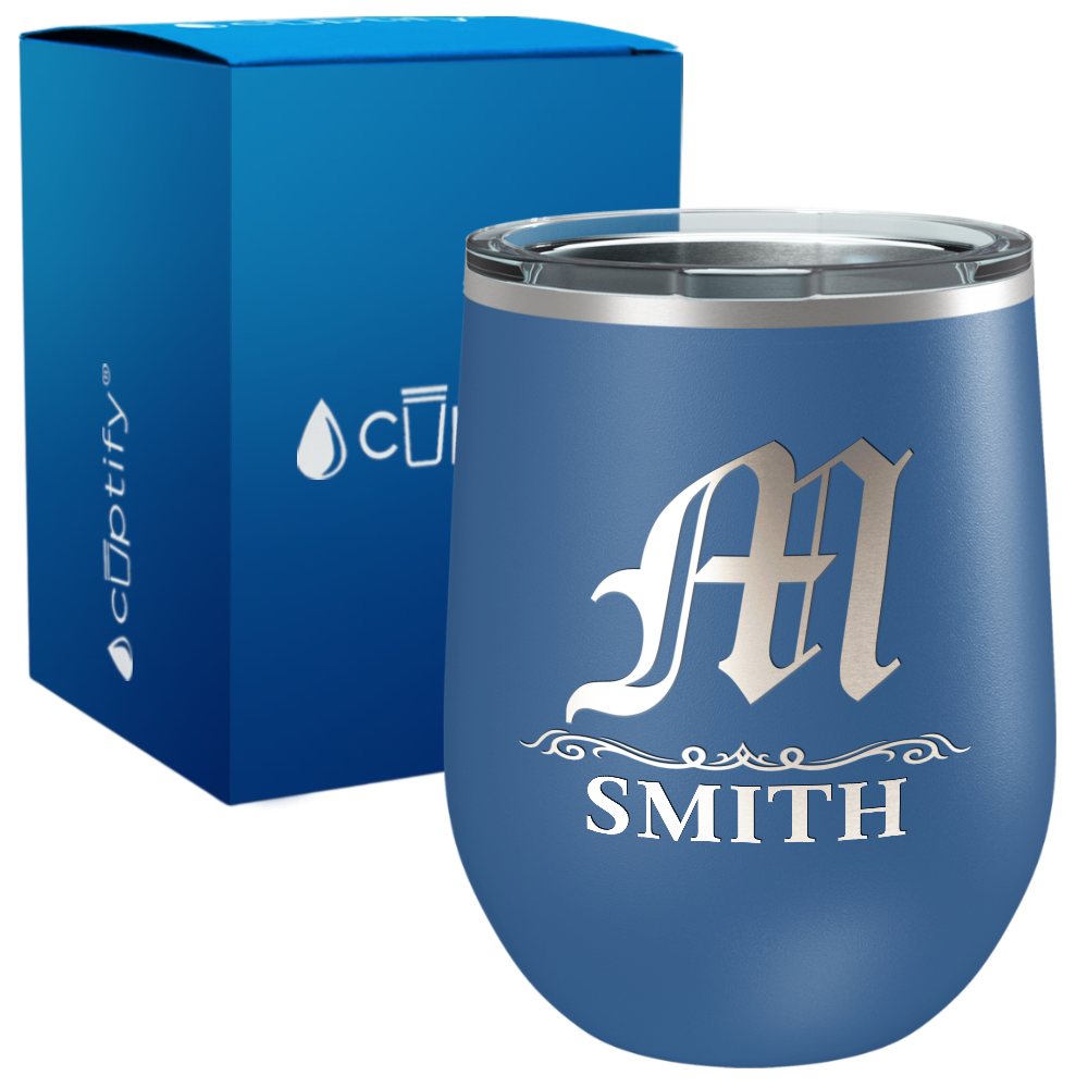 Personalized Gothic Initial Engraved on 12oz Wine Tumbler