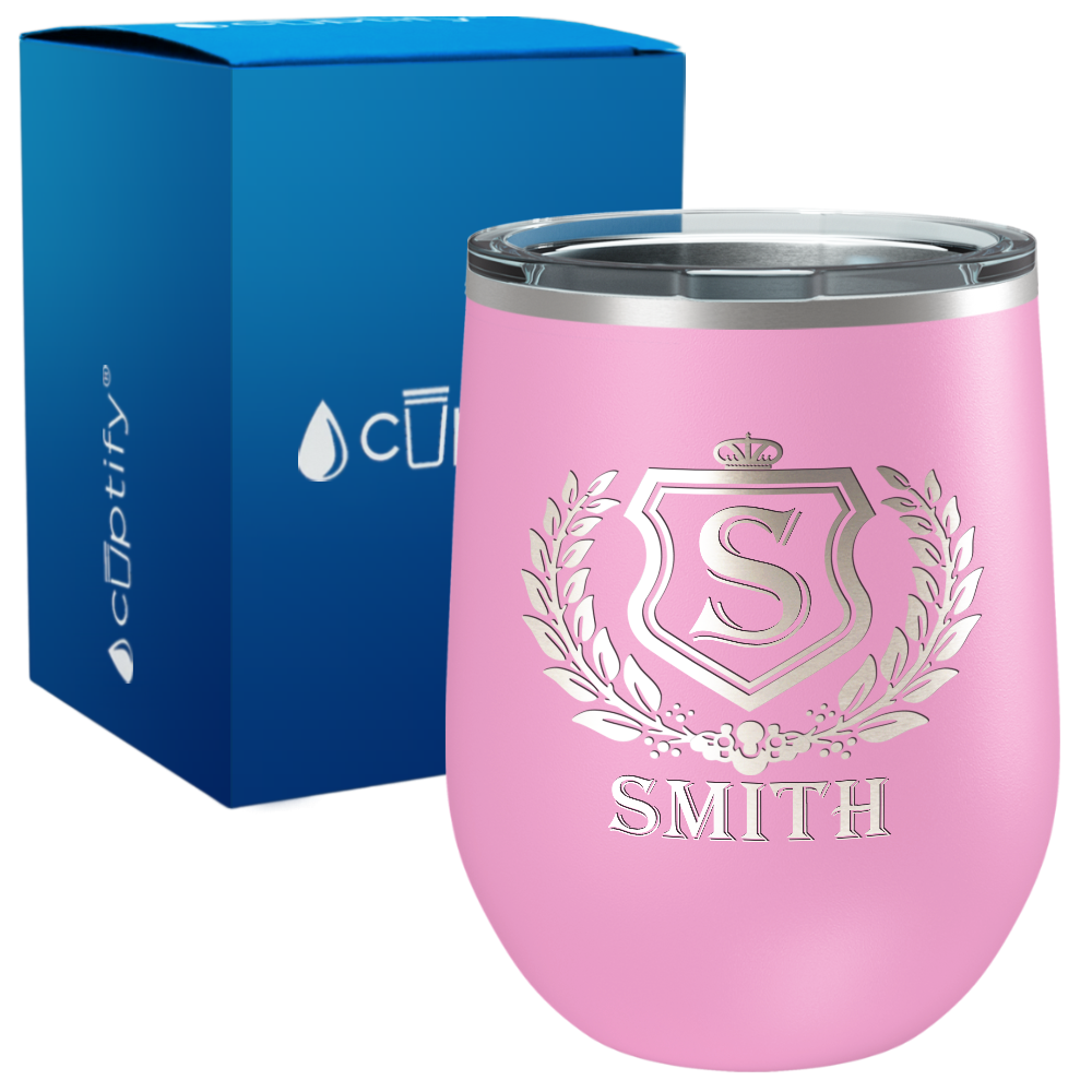 Personalized Monogram Initial Badge Engraved on 12oz Wine Tumbler