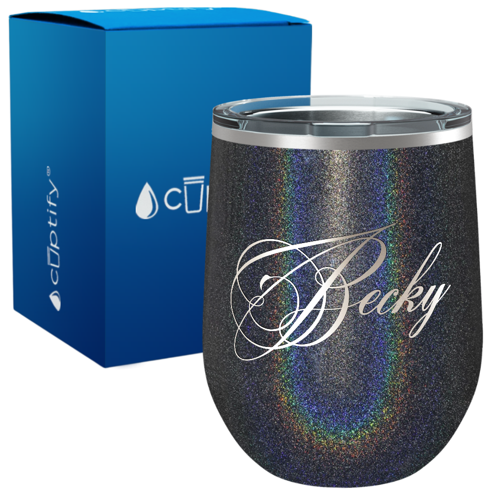 Personalized Decorative Script Engraved on 12oz Wine Tumbler