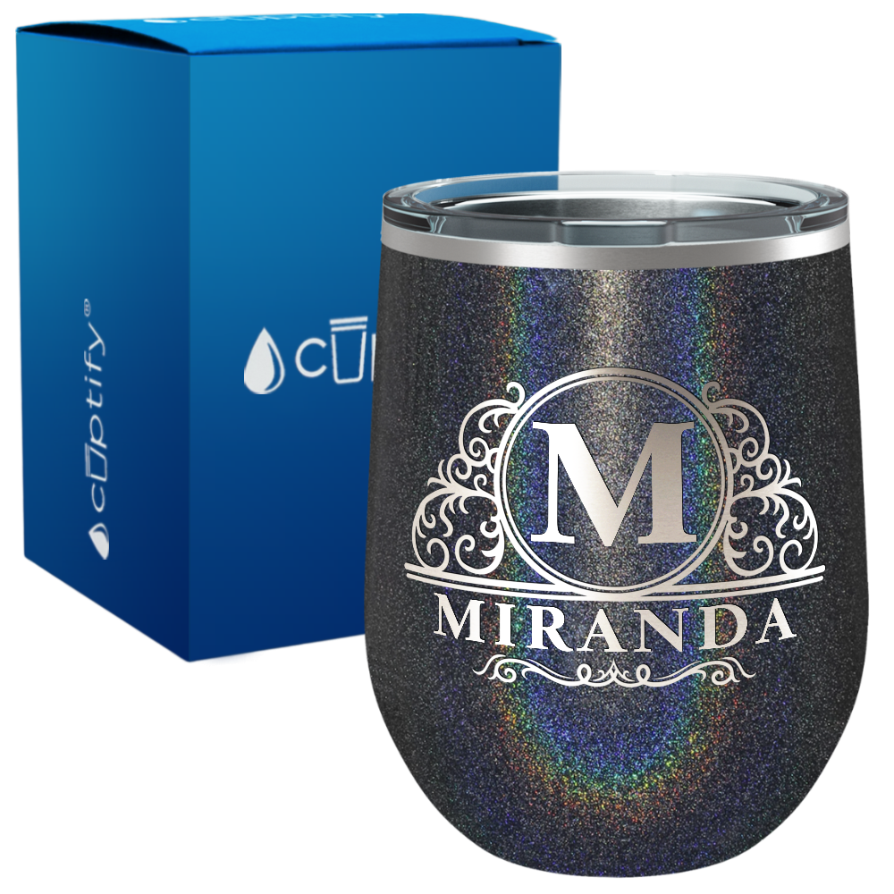 Personalized Elaborate Circle Monogram Engraved on 12oz Wine Tumbler