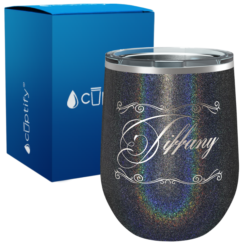 Personalized Scroll Script Engraved on 12oz Wine Tumbler
