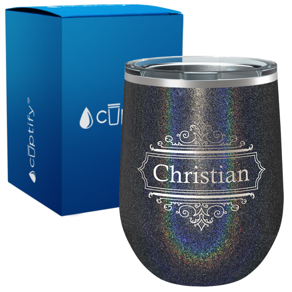 Personalized Crest Border Engraved on 12oz Wine Tumbler