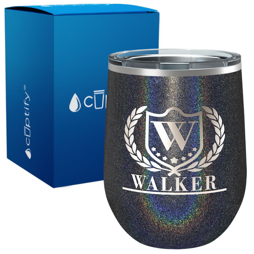 Personalized Monogram with Laurels Engraved on 12oz Wine Tumbler