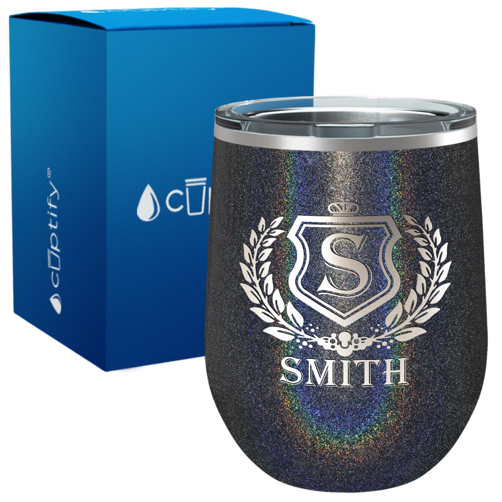 Personalized Monogram Initial Badge Engraved on 12oz Wine Tumbler