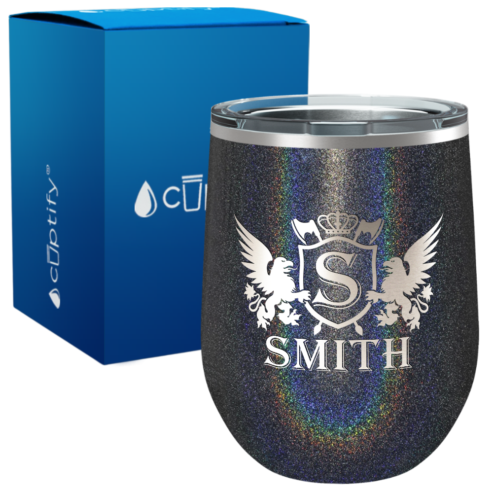Personalized Monogram Initial Badge Crown Engraved on 12oz Wine Tumbler