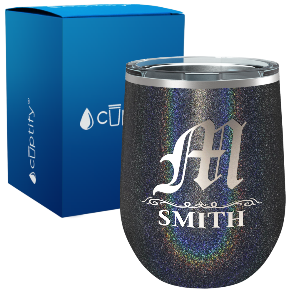 Personalized Gothic Initial Engraved on 12oz Wine Tumbler