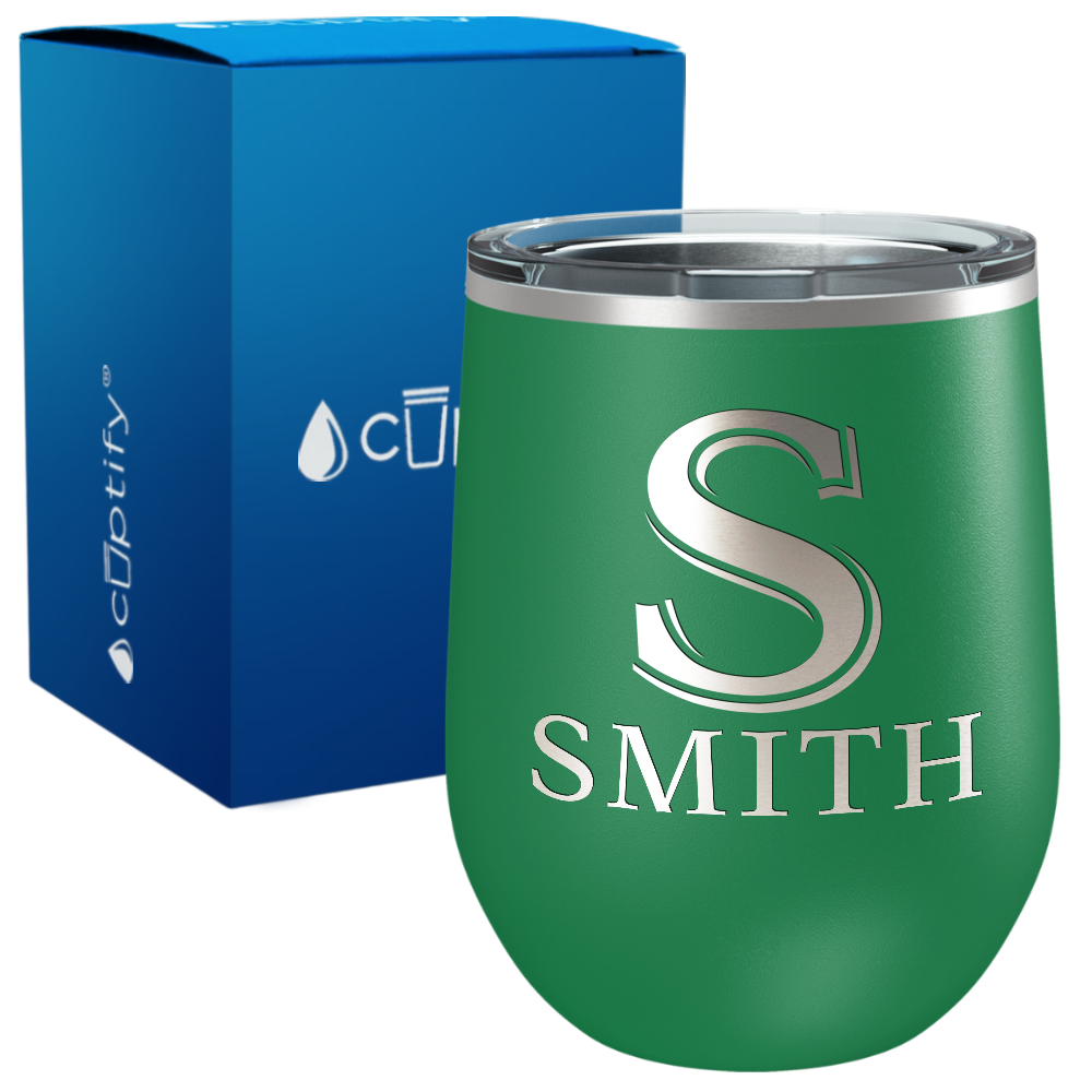 Personalized Monogram Initial and Name Engraved on 12oz Wine Tumbler