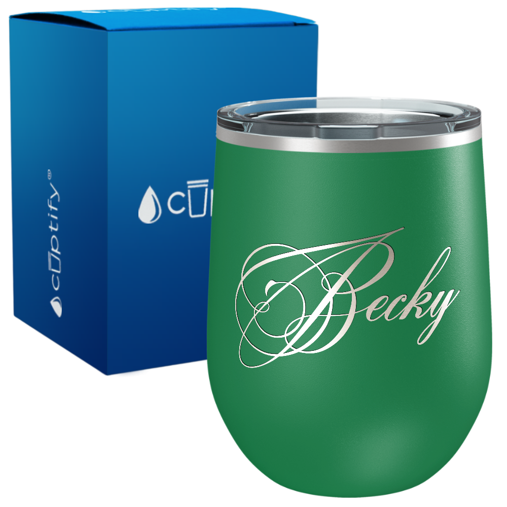 Personalized Decorative Script Engraved on 12oz Wine Tumbler