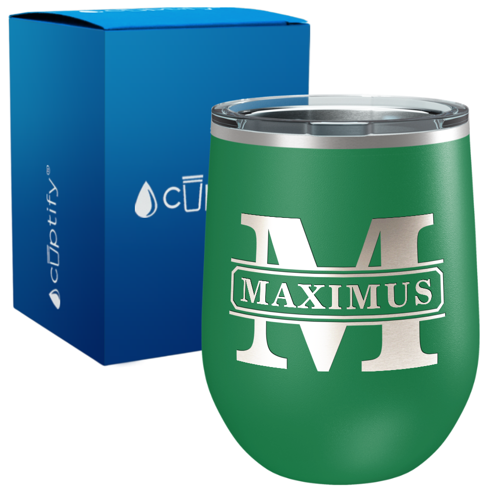 Personalized Vintage Block Engraved on 12oz Wine Tumbler