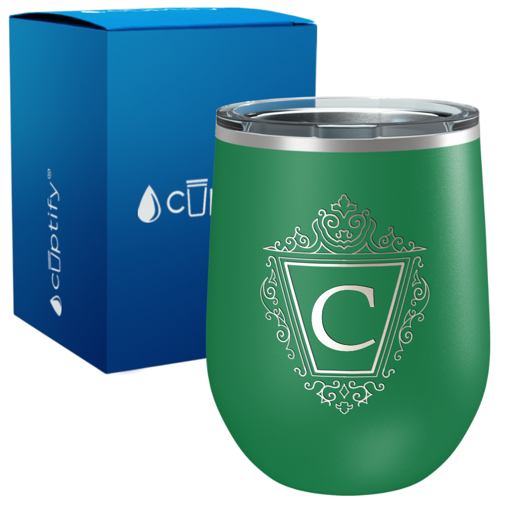 Personalized Classic Crest Monogram Engraved on 12oz Wine Tumbler