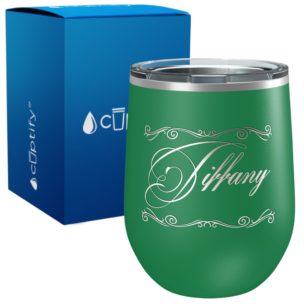Personalized Scroll Script Engraved on 12oz Wine Tumbler