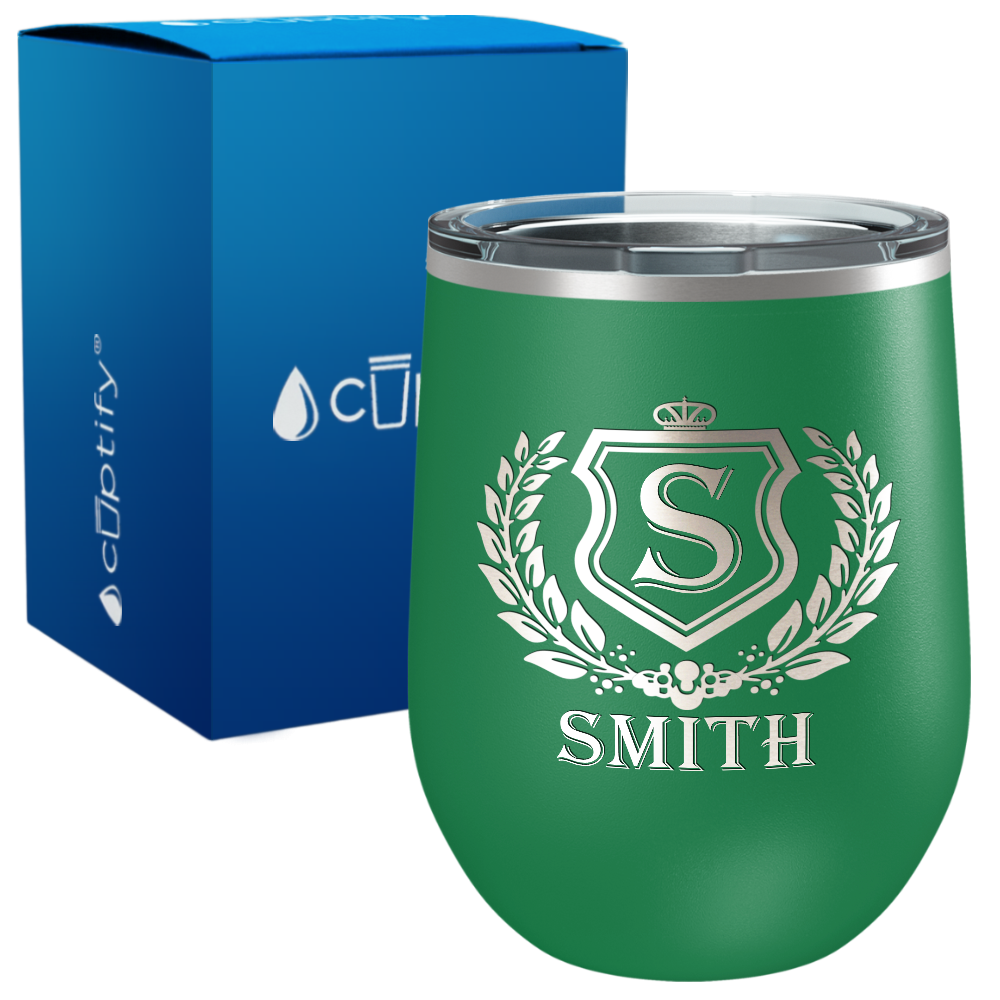 Personalized Monogram Initial Badge Engraved on 12oz Wine Tumbler