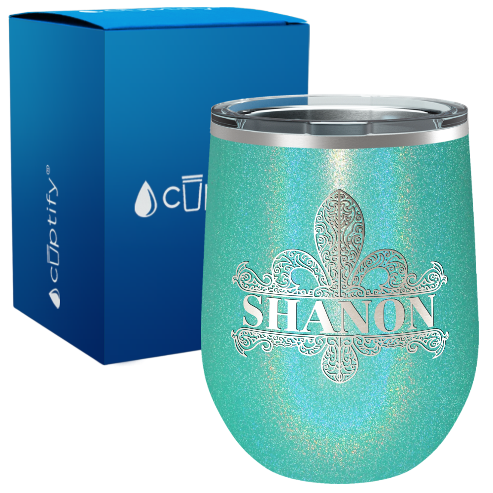 Personalized Fleur de Lis Engraved on 12oz Wine Tumbler