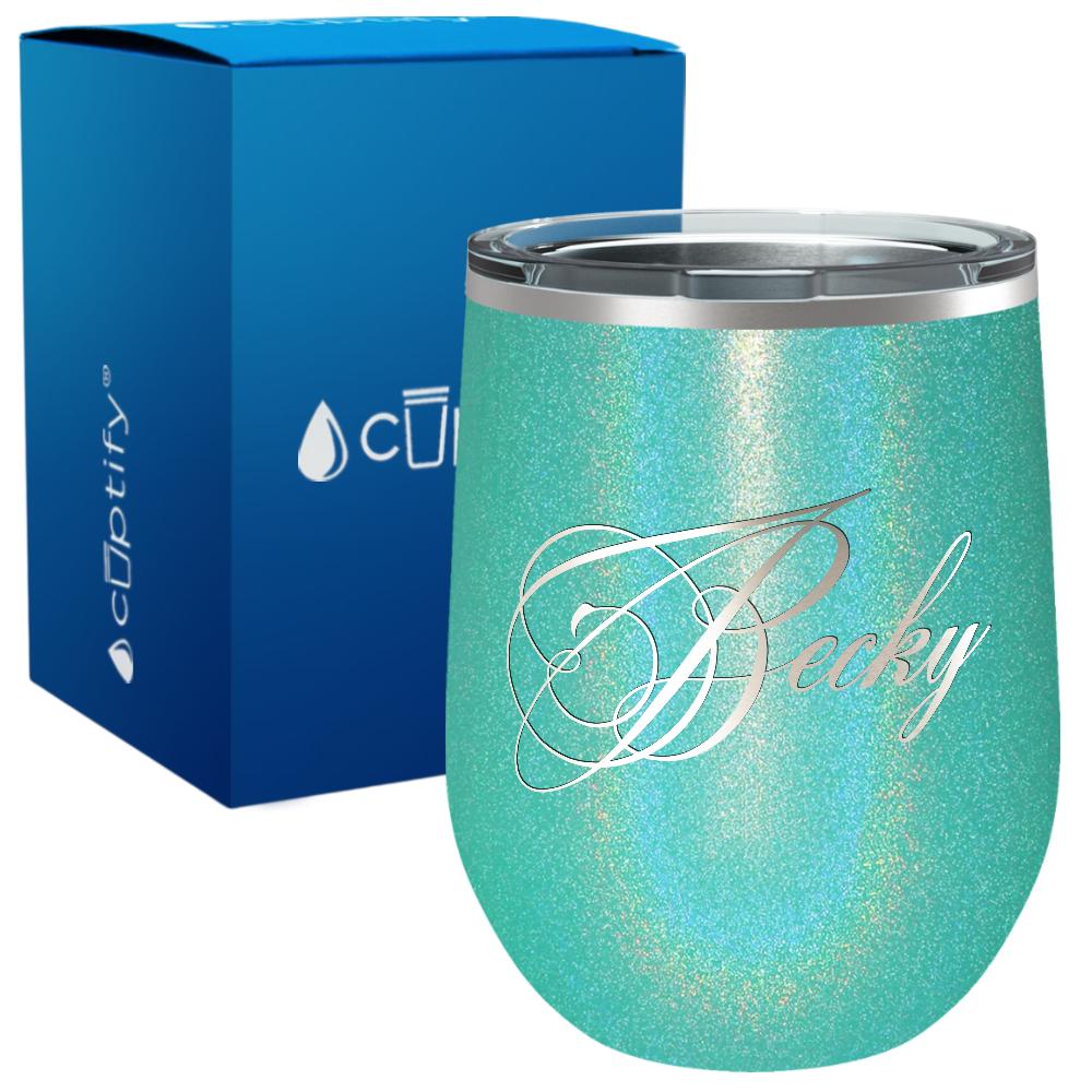 Personalized Decorative Script Engraved on 12oz Wine Tumbler