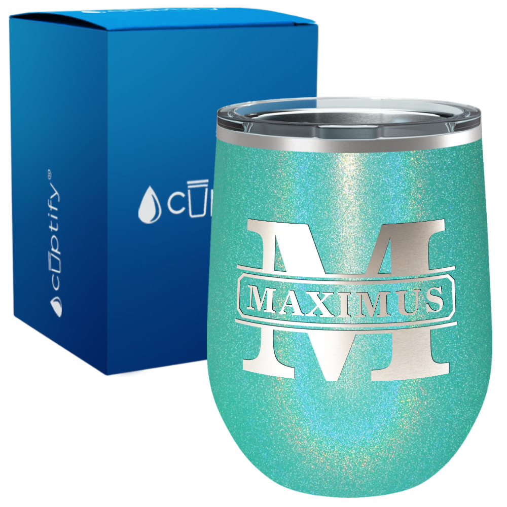 Personalized Vintage Block Engraved on 12oz Wine Tumbler