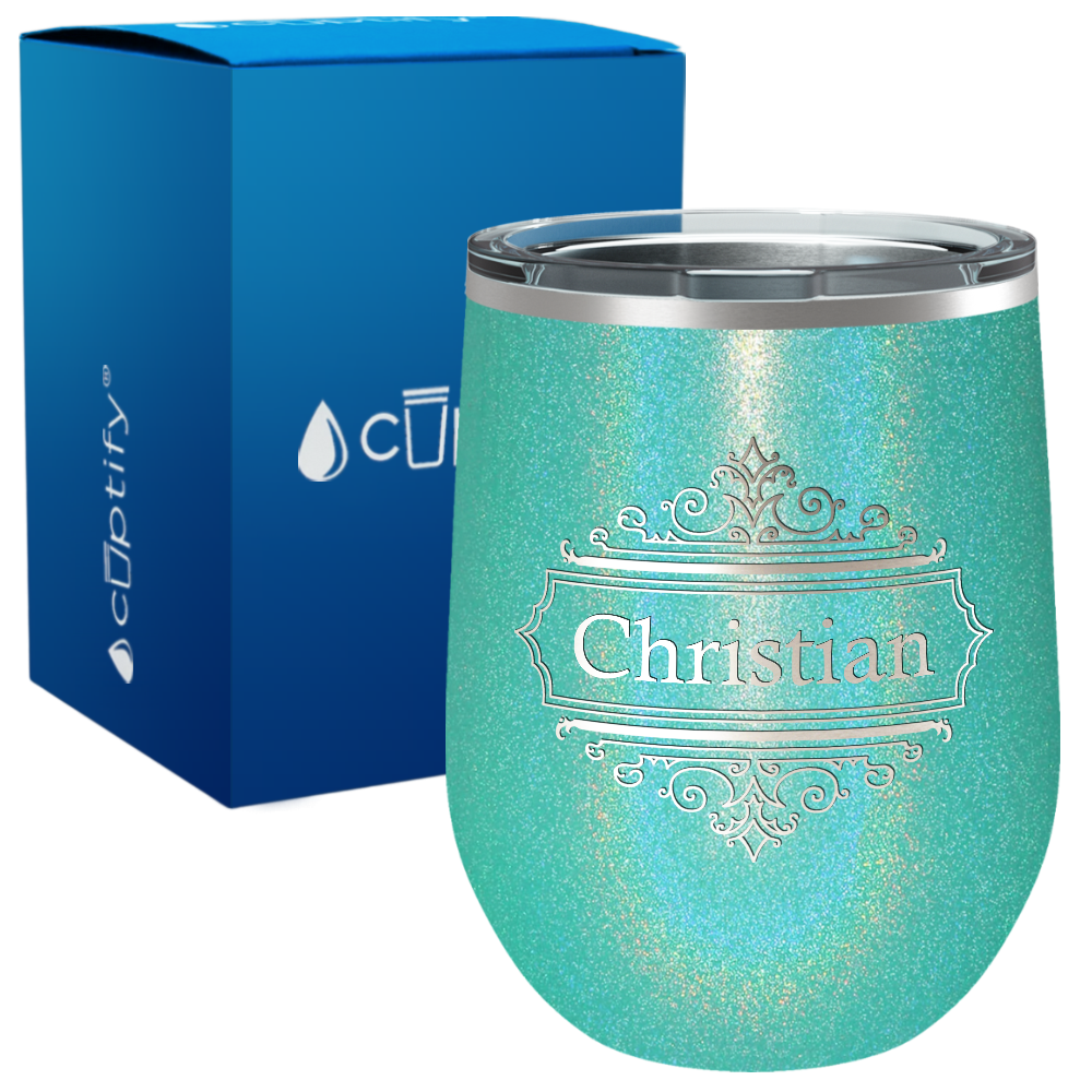 Personalized Crest Border Engraved on 12oz Wine Tumbler