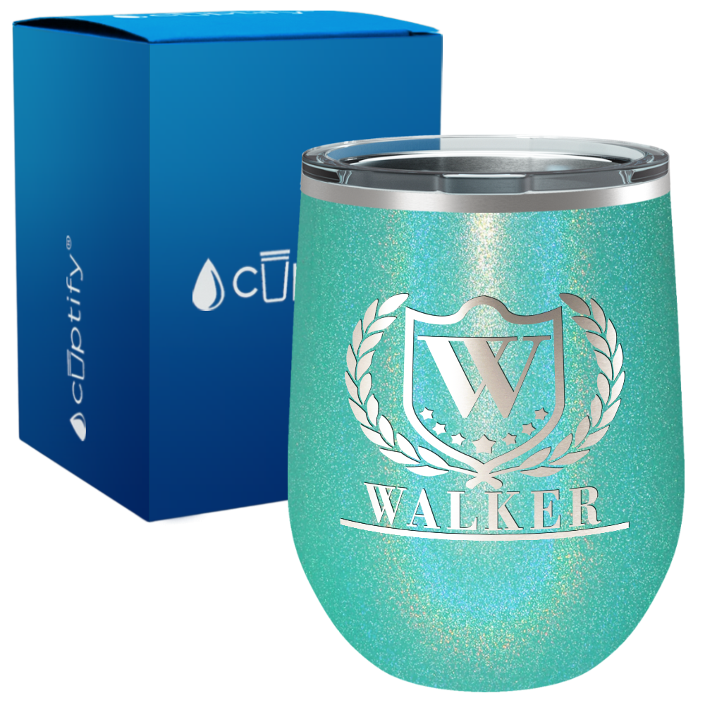 Personalized Monogram with Laurels Engraved on 12oz Wine Tumbler