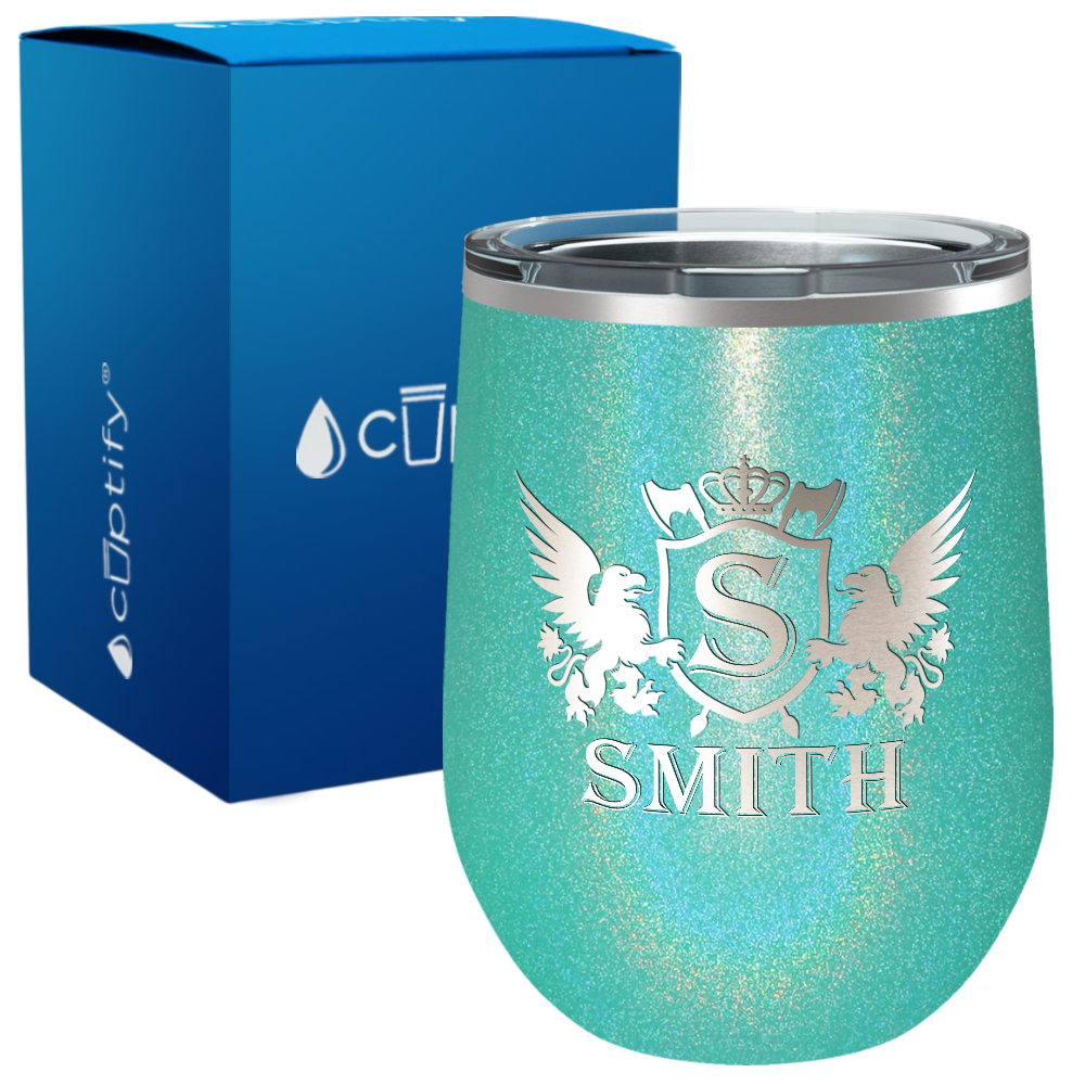 Personalized Monogram Initial Badge Crown Engraved on 12oz Wine Tumbler