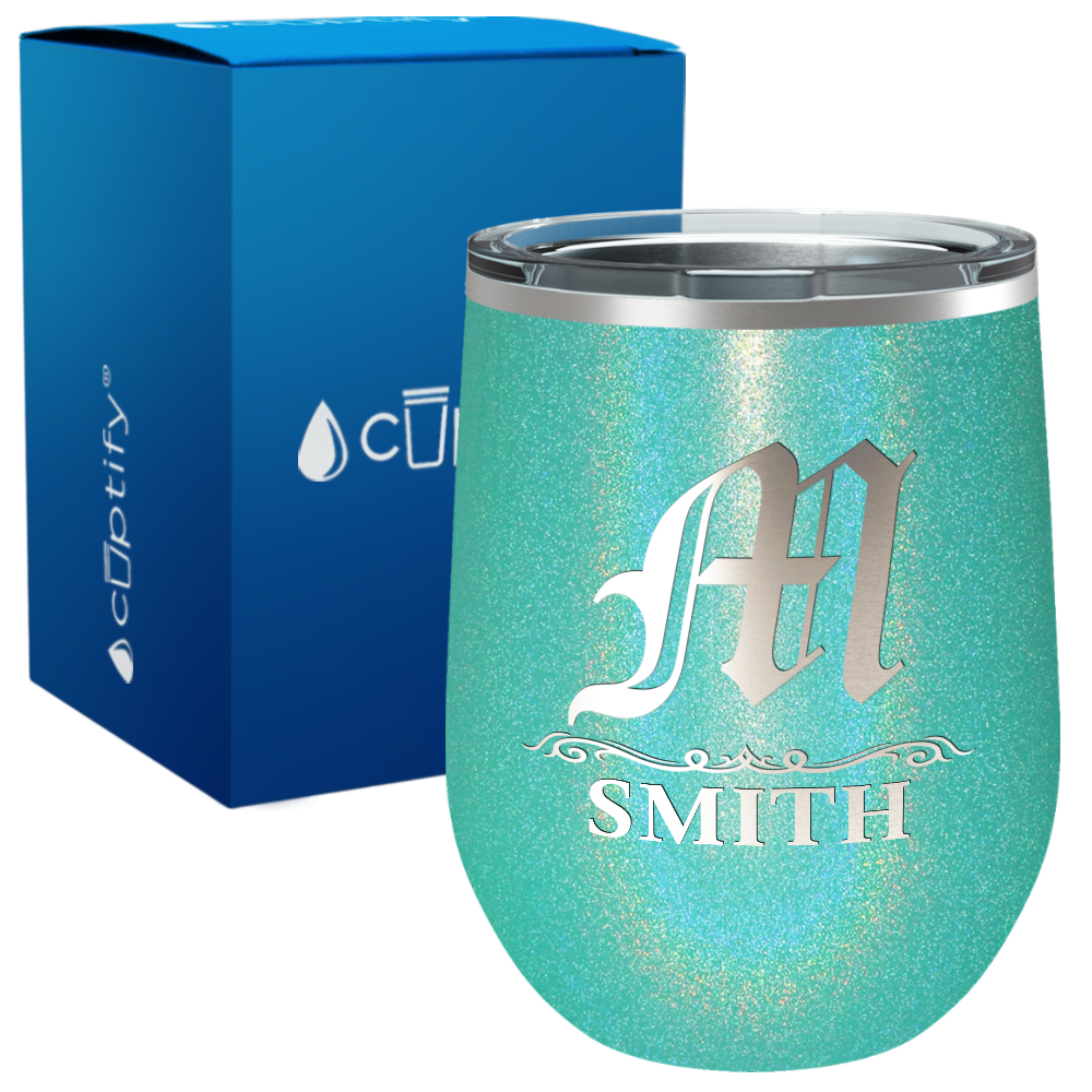 Personalized Gothic Initial Engraved on 12oz Wine Tumbler