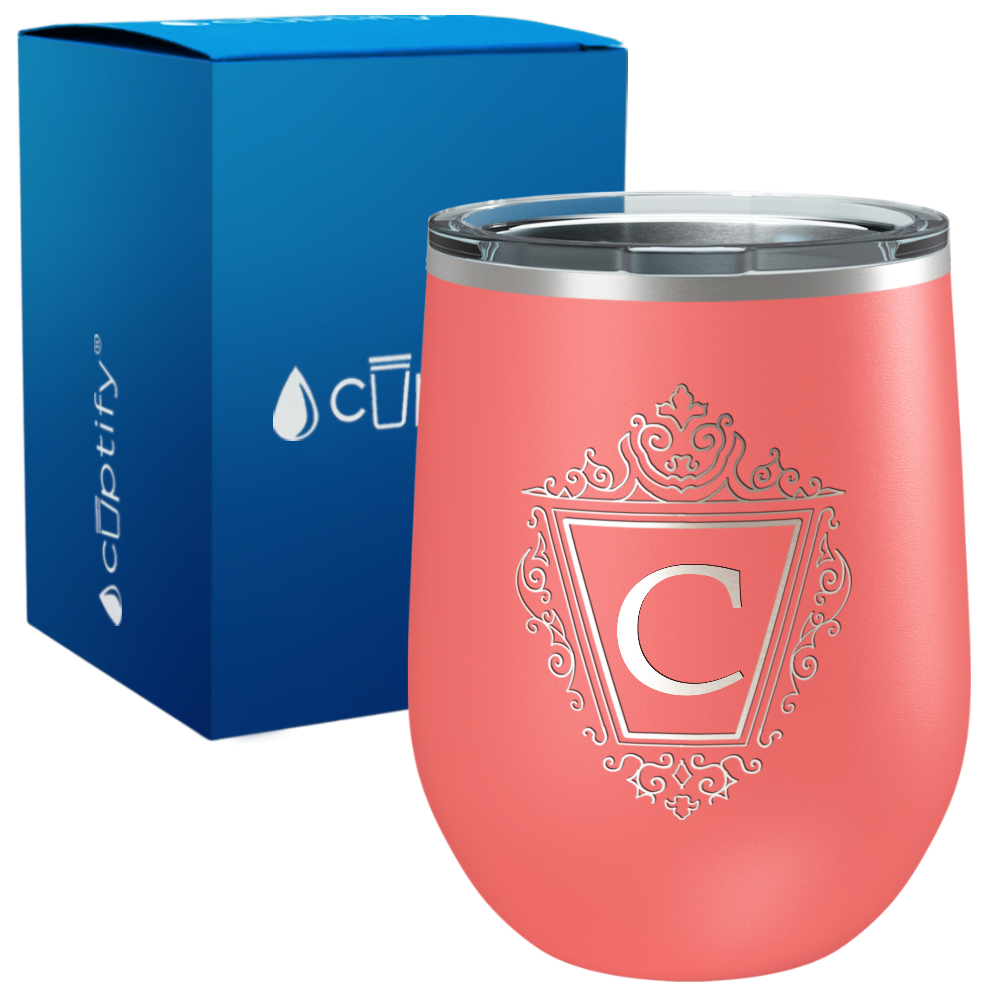 Personalized Classic Crest Monogram Engraved on 12oz Wine Tumbler