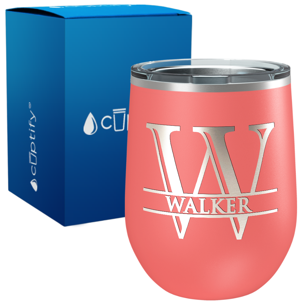 Personalized Split Script Monogram Engraved on 12oz Wine Tumbler