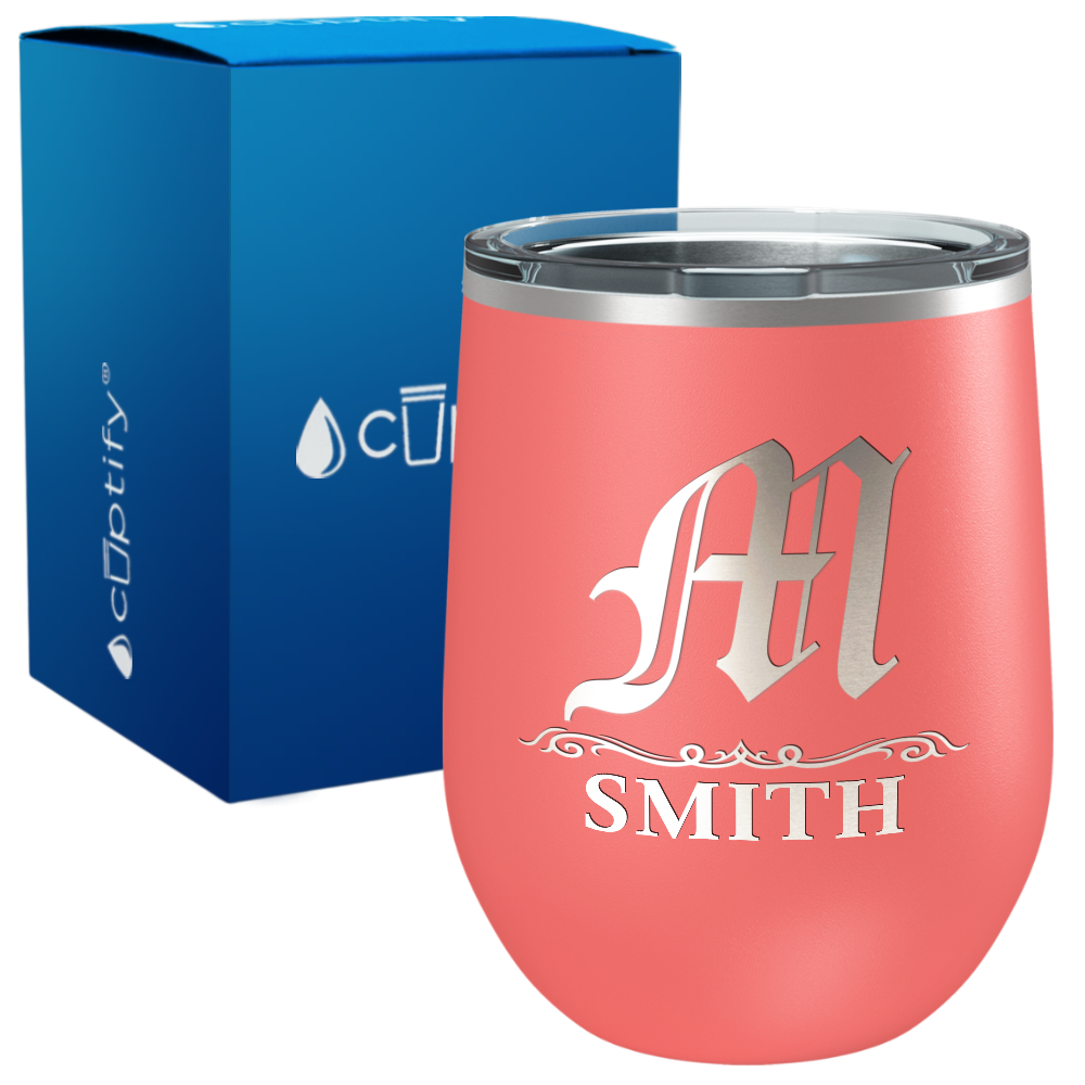 Personalized Gothic Initial Engraved on 12oz Wine Tumbler