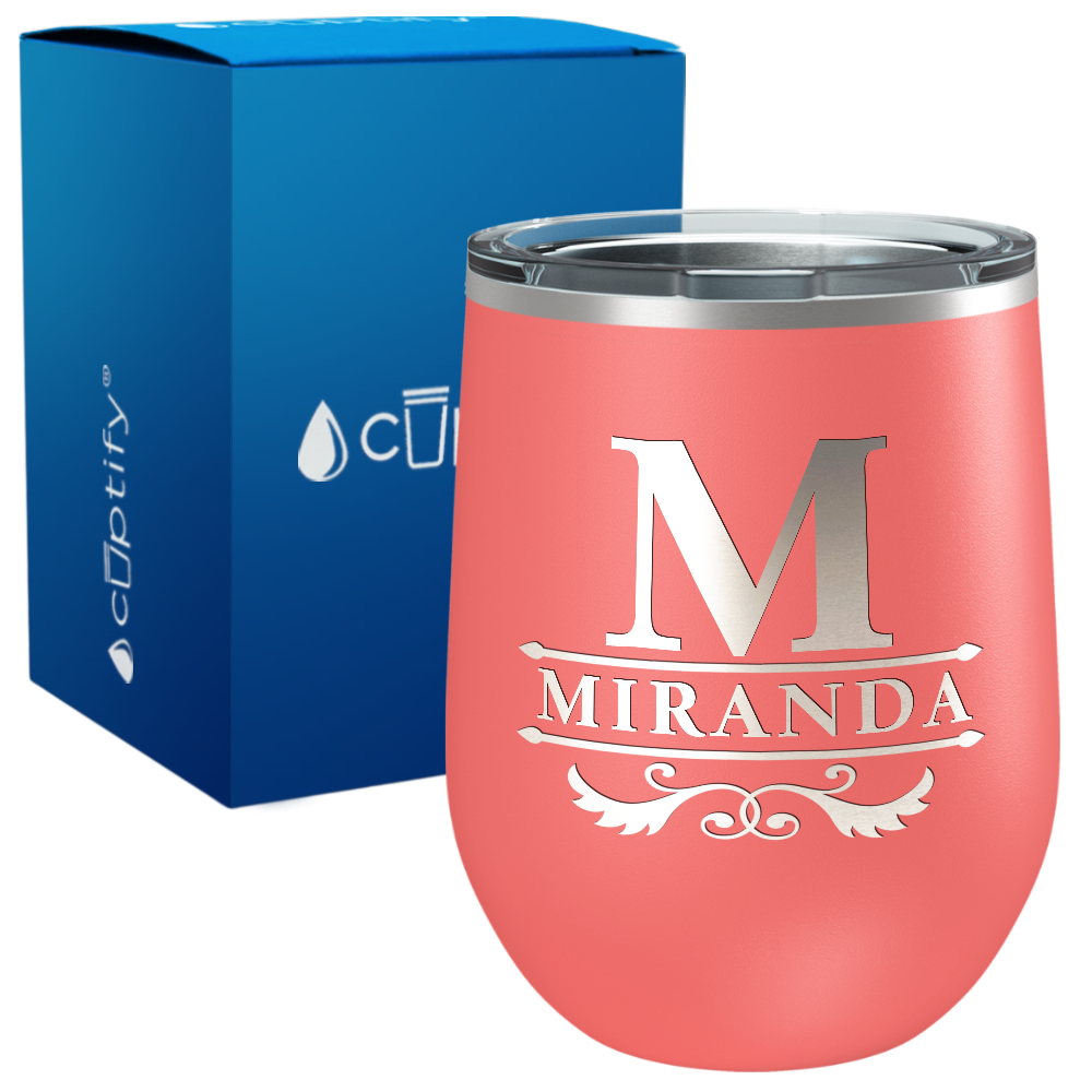 Personalized Initial Style Engraved on 12oz Wine Tumbler