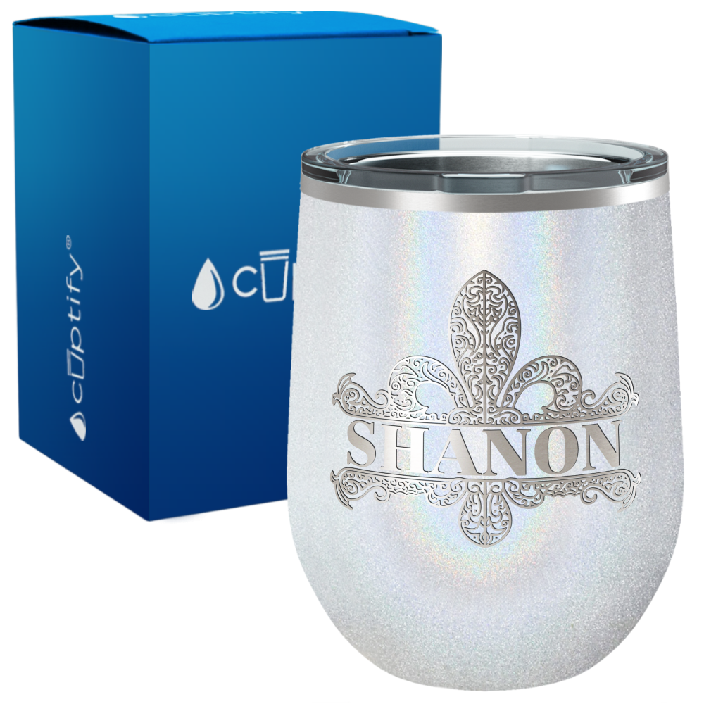 Personalized Fleur de Lis Engraved on 12oz Wine Tumbler