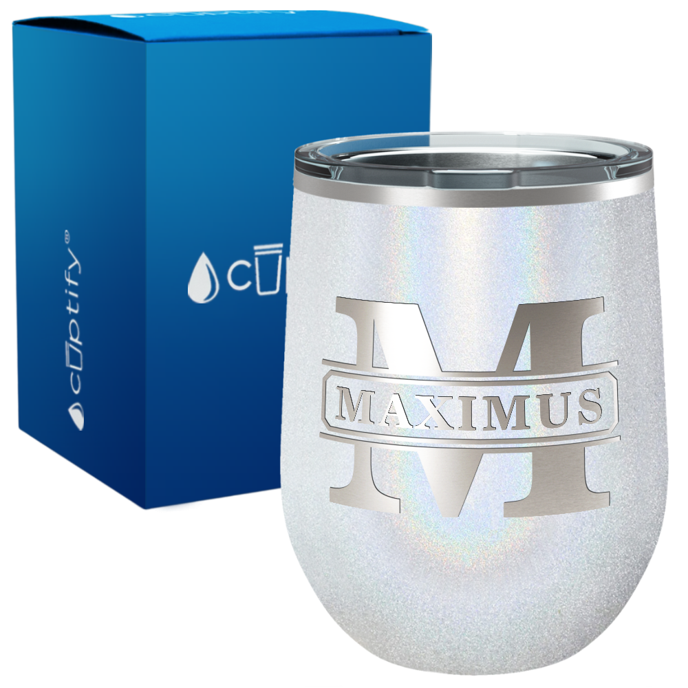 Personalized Vintage Block Engraved on 12oz Wine Tumbler