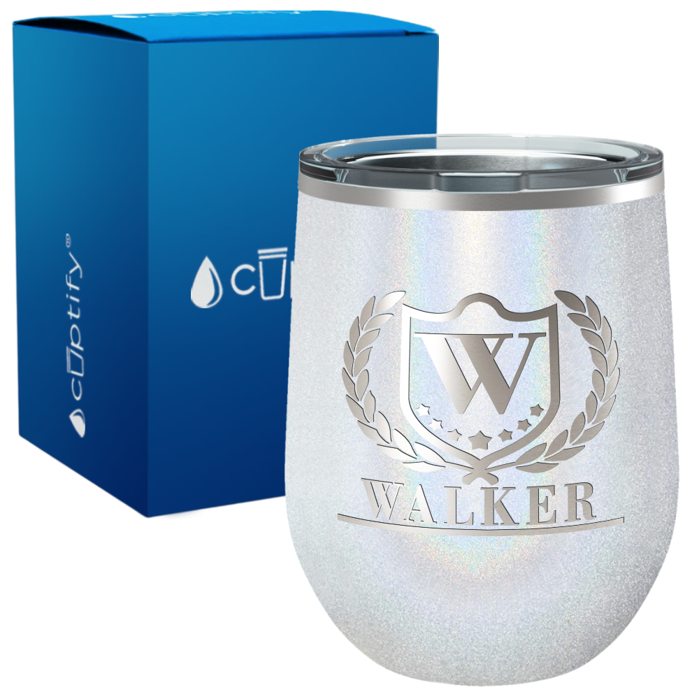 Personalized Monogram with Laurels Engraved on 12oz Wine Tumbler