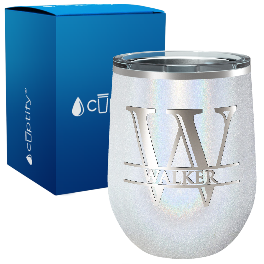 Personalized Split Script Monogram Engraved on 12oz Wine Tumbler