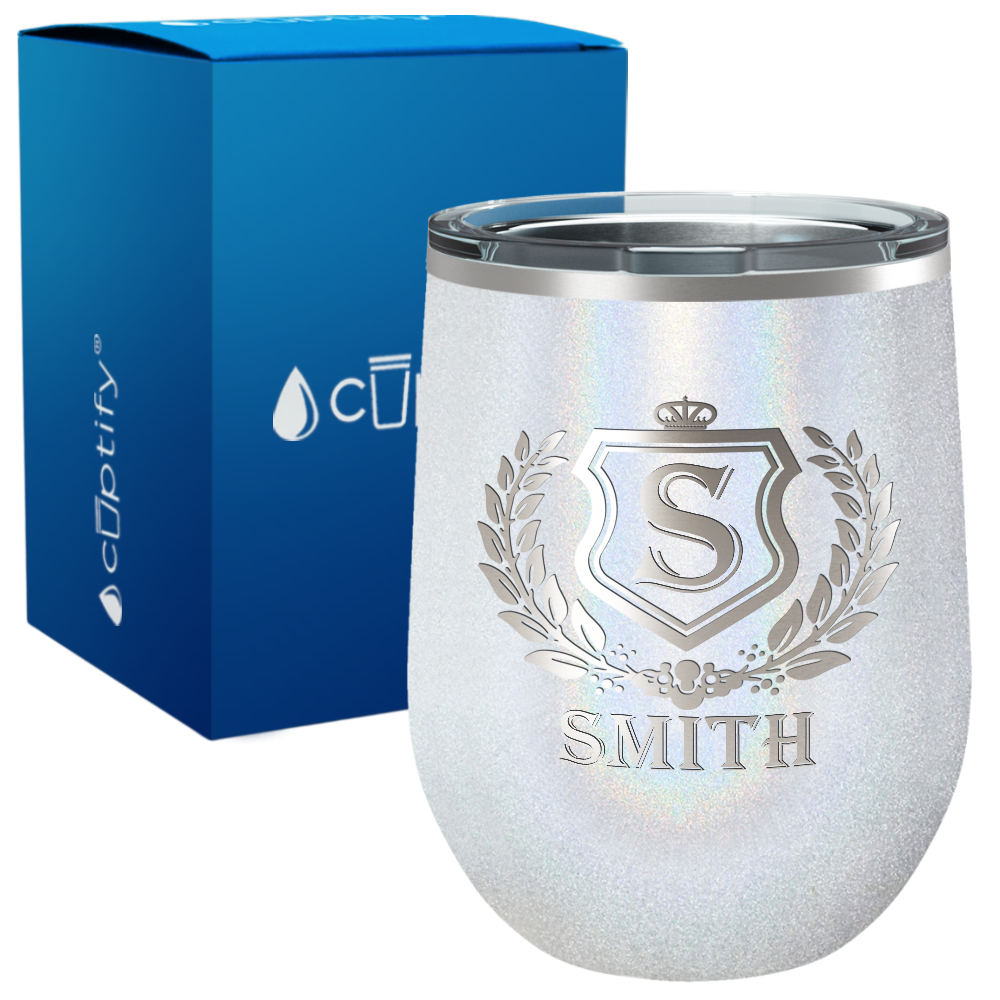 Personalized Monogram Initial Badge Engraved on 12oz Wine Tumbler