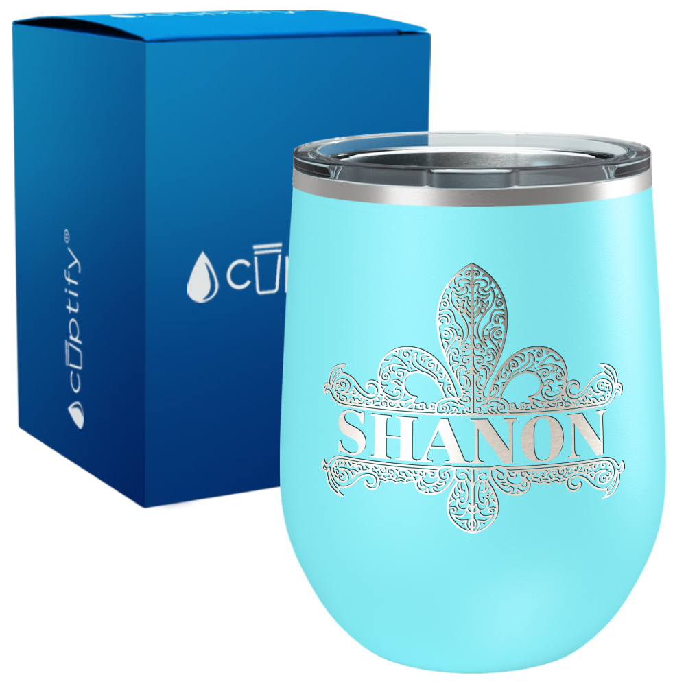 Personalized Fleur de Lis Engraved on 12oz Wine Tumbler