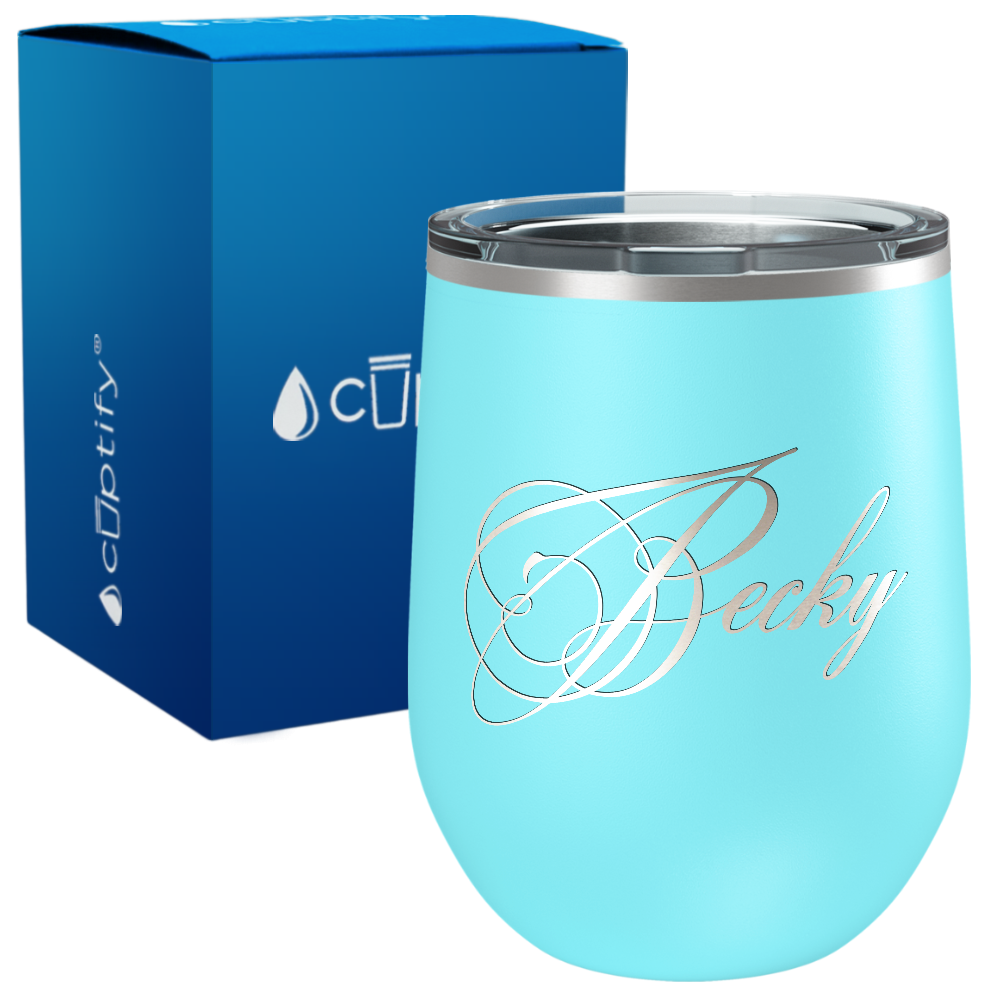 Personalized Decorative Script Engraved on 12oz Wine Tumbler