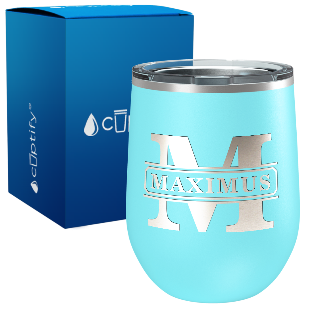 Personalized Vintage Block Engraved on 12oz Wine Tumbler