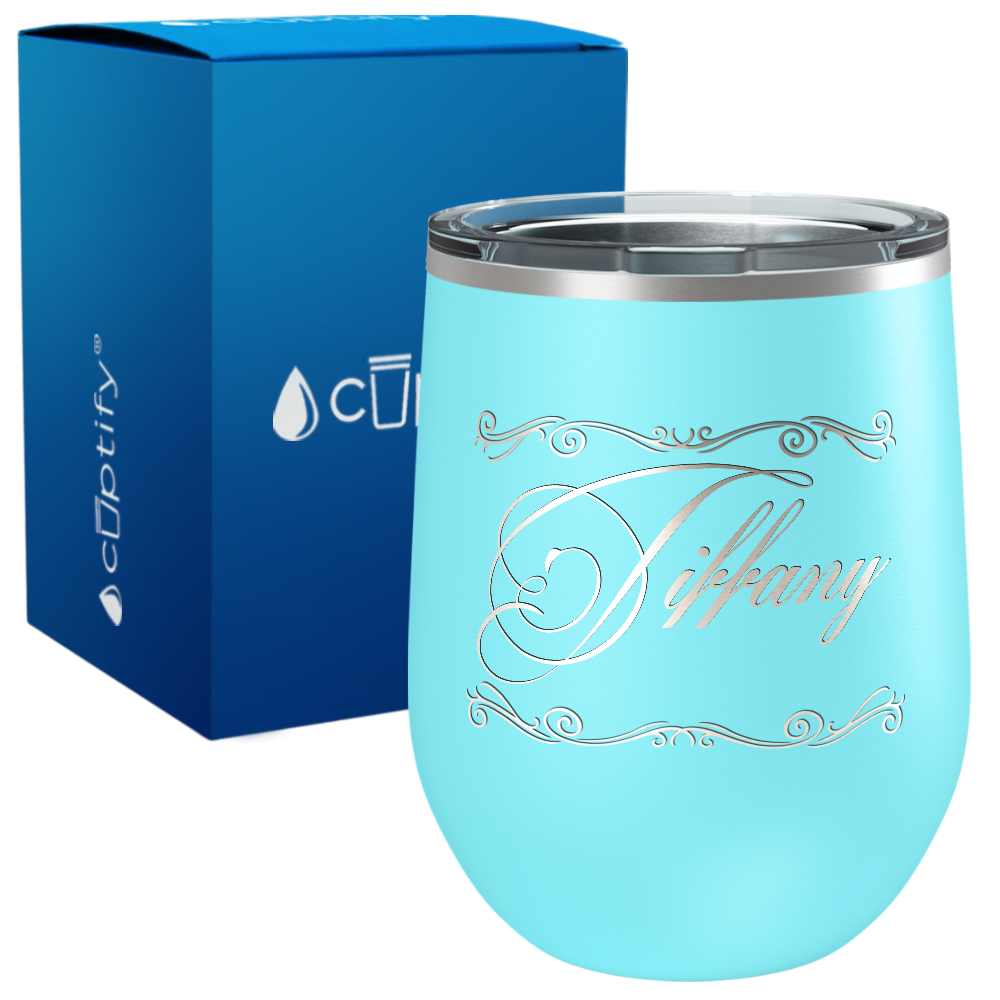 Personalized Scroll Script Engraved on 12oz Wine Tumbler