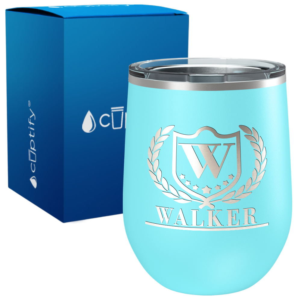 Personalized Monogram with Laurels Engraved on 12oz Wine Tumbler