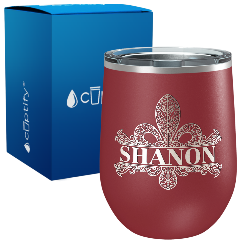 Personalized Fleur de Lis Engraved on 12oz Wine Tumbler