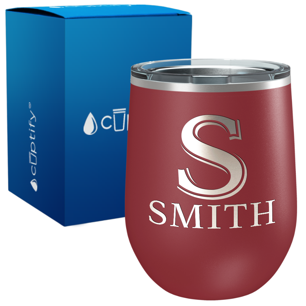 Personalized Monogram Initial and Name Engraved on 12oz Wine Tumbler