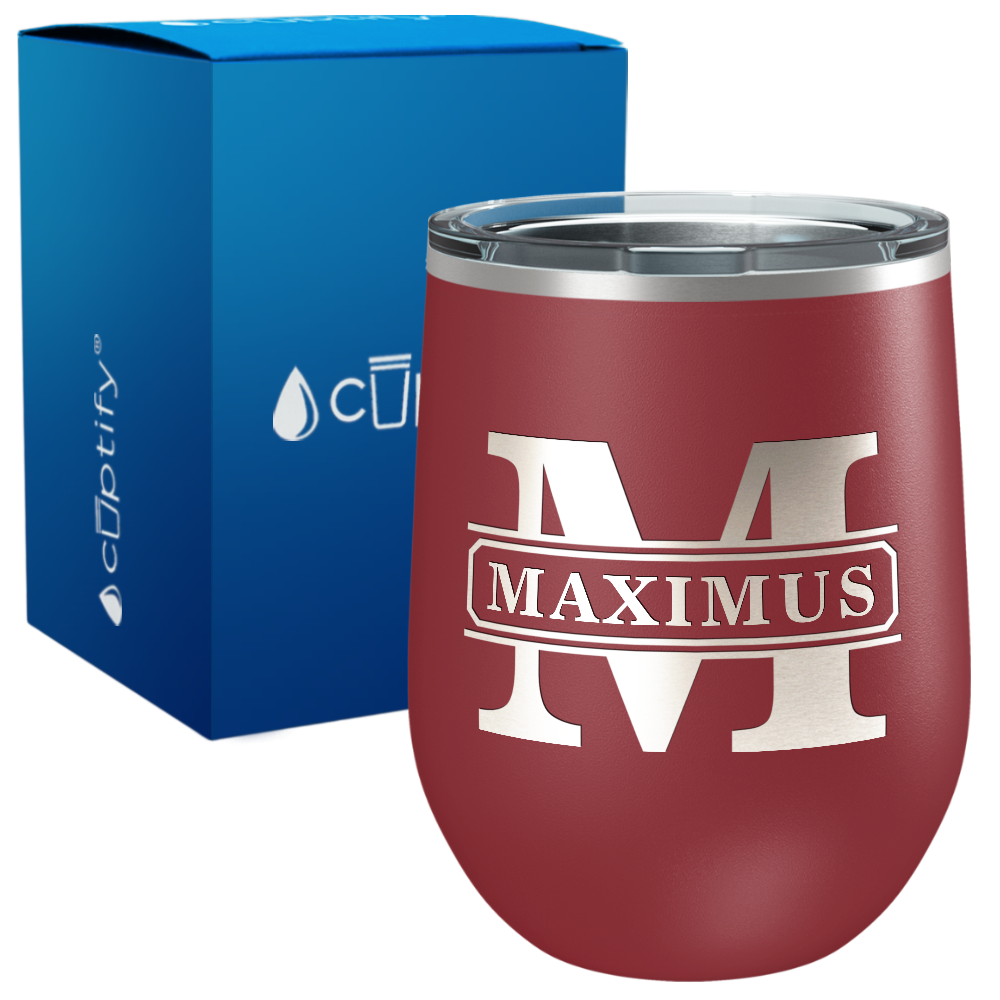 Personalized Vintage Block Engraved on 12oz Wine Tumbler