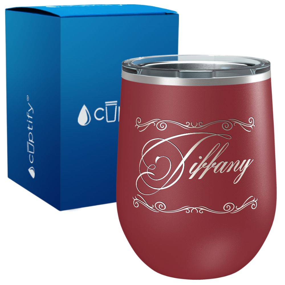 Personalized Scroll Script Engraved on 12oz Wine Tumbler