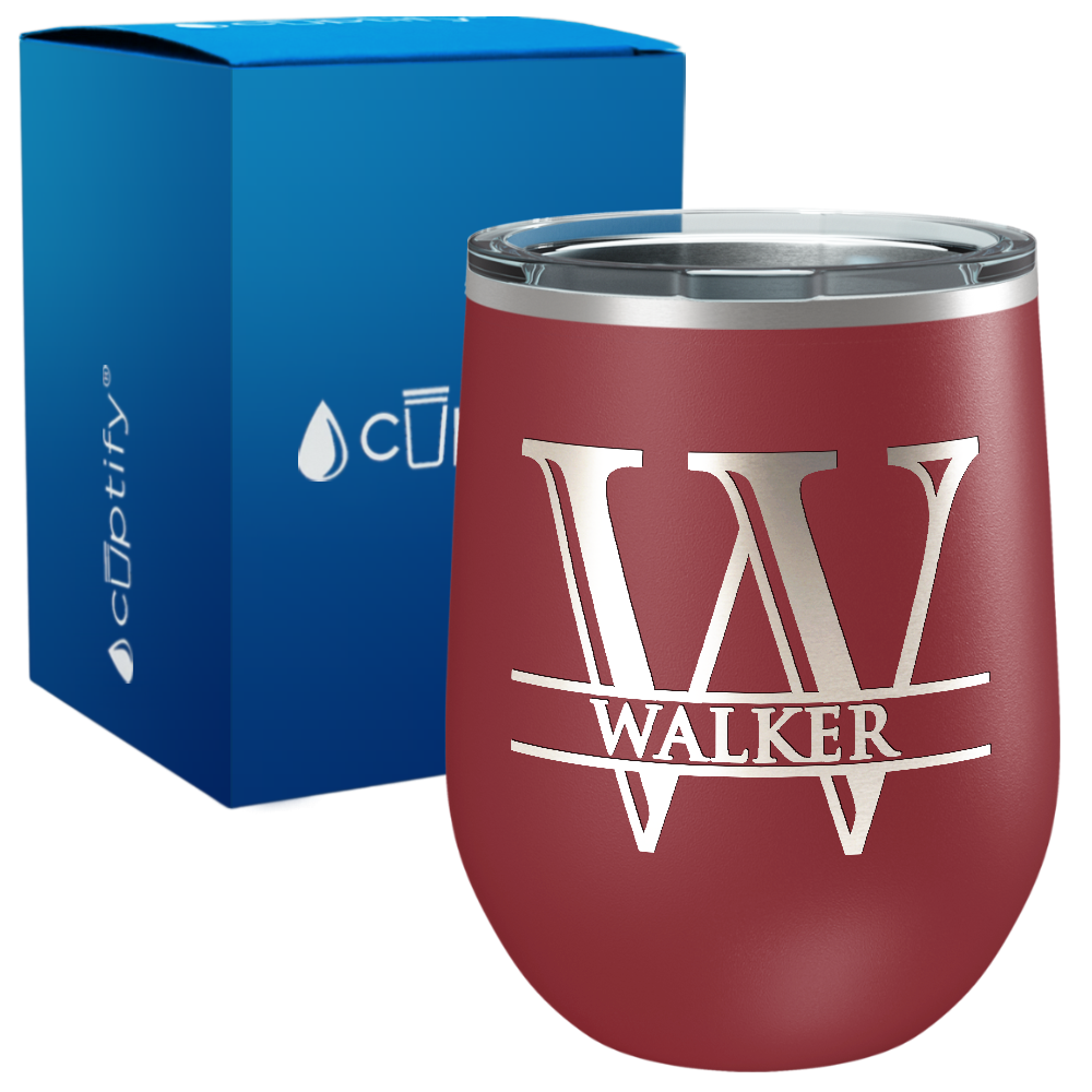 Personalized Split Script Monogram Engraved on 12oz Wine Tumbler